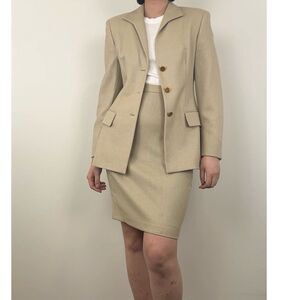 Vintage Escada Beige Tan Wool Skirt Set